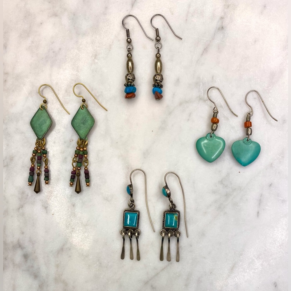 Four Santa Fe inspired dangling earrings